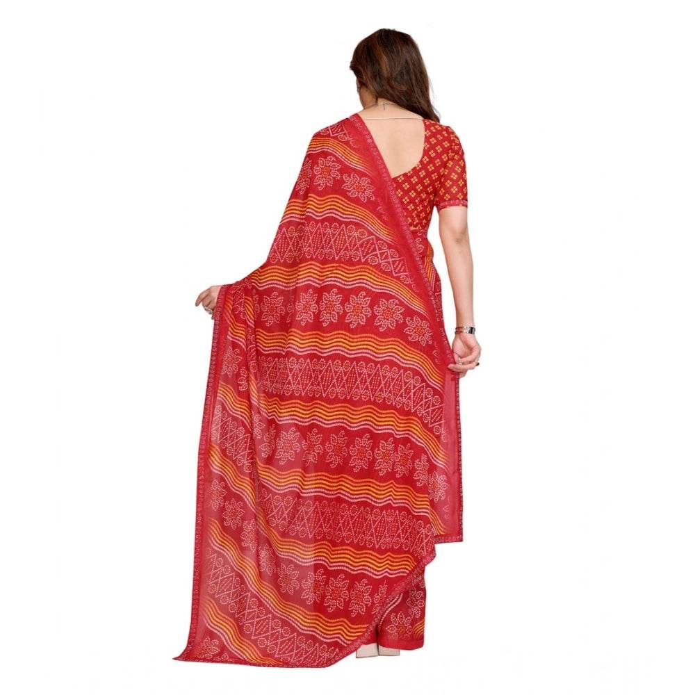 Generic Women's Georgette Printed Saree With Unstitched Blouse 5.5Mtr (Red) - MYLUXURY LANE ENTERPRISE